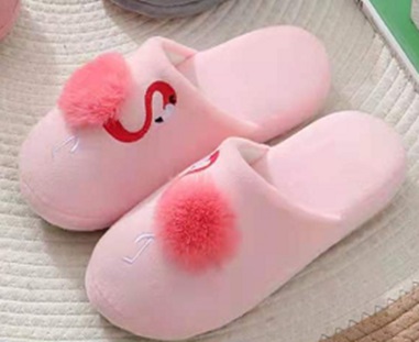 Pembe Poponlu Flamingolu Kışlık Terlik, 38-39 Pembe S1027